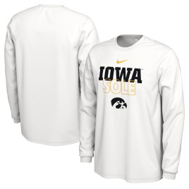 Men's - Iowa Hawkeyes Nike 2023 On Court Bench Long Sleeve White College Basketball T-Shirt