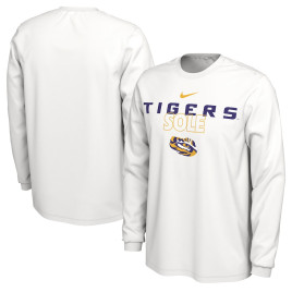 Men's - LSU Tigers Nike 2023 On Court Bench Long Sleeve White College Basketball T-Shirt