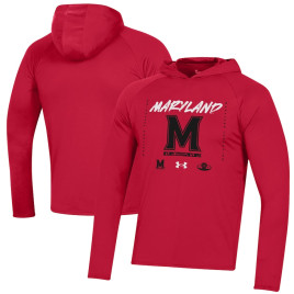 Men's - Maryland Terrapins Under Armour 2023 On Court Bench Shooting Long Sleeve College Basketball Hoodie Red College Basketball T-Shirt