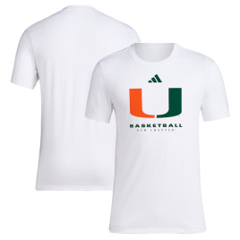 Men's - Miami Hurricanes adidas 2023 On Court Bench Fresh White College Basketball T-Shirt