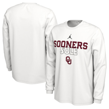 Men's - Oklahoma Sooners Jordan Brand 2023 On Court Bench Long Sleeve White College Basketball T-Shirt