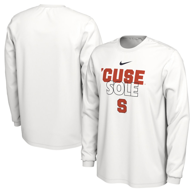 Men's - Syracuse Orange Nike 2023 On Court Bench Long Sleeve White College Basketball T-Shirt Men's - Syracuse Orange Nike 2023 On Court Bench Long Sleeve White College Basketball T-Shirt