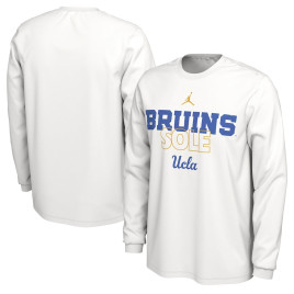 Men's - UCLA Bruins Jordan Brand 2023 On Court Bench Long Sleeve White College Basketball T-Shirt