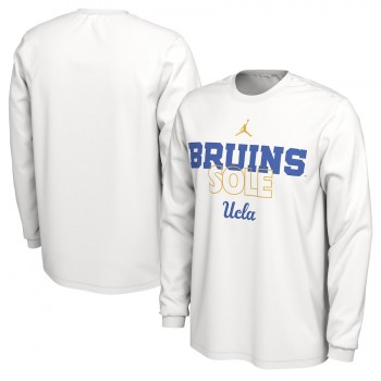 Men's - UCLA Bruins Jordan Brand 2023 On Court Bench Long Sleeve White College Basketball T-Shirt