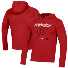 Men's - Wisconsin Badgers Under Armour 2023 On Court Bench Shooting Long Sleeve College Basketball Hoodie Red College Basketball T-Shirt