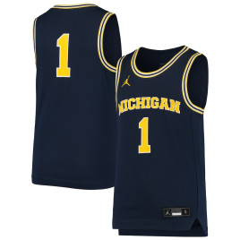 Youth #1 Michigan Wolverines Jordan Brand Team Replica Navy College Basketball Jersey