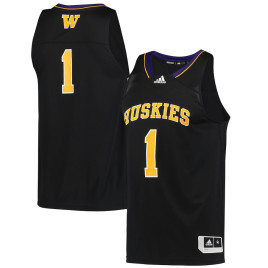 Men's - #1 Washington Huskies adidas Reverse Retro Black College Basketball Jersey