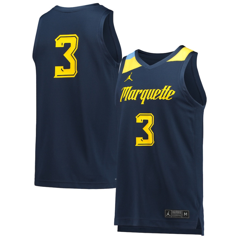 Men's - #3 Marquette Golden Eagles Jordan Brand Replica Navy College Basketball Jersey Men's - #3 Marquette Golden Eagles Jordan Brand Replica Navy College Basketball Jersey