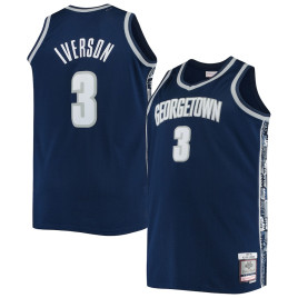 Men's - Allen Iverson Georgetown Hoyas Mitchell & Ness Big & Tall 1995-96 Replica Player Navy College Basketball Jersey