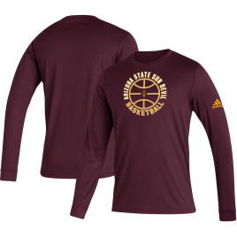 Men's - Arizona State Sun Devils adidas Locker Room On Point Creator AEROREADY Long Sleeve Maroon College Basketball T-Shirt