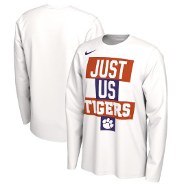 Men's - Clemson Tigers Nike 2021 Postseason JUST US Bench Legend Long Sleeve White College Basketball T-Shirt