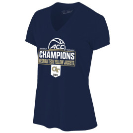 Women's Georgia Tech Yellow Jackets 2021 ACC Conference Tournament Champions Locker Room V-Neck Navy College Basketball T-Shirt