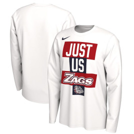 Men's - Gonzaga Bulldogs Nike 2021 Postseason JUST US Bench Legend Long Sleeve White College Basketball T-Shirt