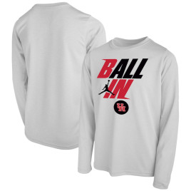 Youth Houston Cougars Jordan Brand Ball In Bench Long Sleeve White College Basketball T-Shirt