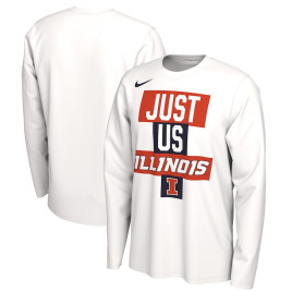 Men's - Illinois Fighting Illini Nike 2021 Postseason JUST US Bench Legend Long Sleeve White College Basketball T-Shirt
