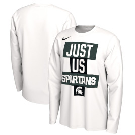 Men's - Michigan State Spartans Nike 2021 Postseason JUST US Bench Legend Long Sleeve White College Basketball T-Shirt