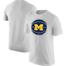 Men's - Michigan Wolverines Jordan Brand Logo White College Basketball T-Shirt