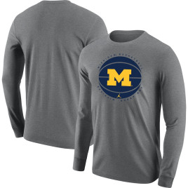 Men's - Michigan Wolverines Nike Long Sleeve Heather Gray College Basketball T-Shirt