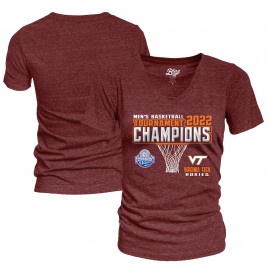 Women's Virginia Tech Hokies Blue 84 2022 ACC Conference Tournament Champions V-Neck Maroon College Basketball T-Shirt