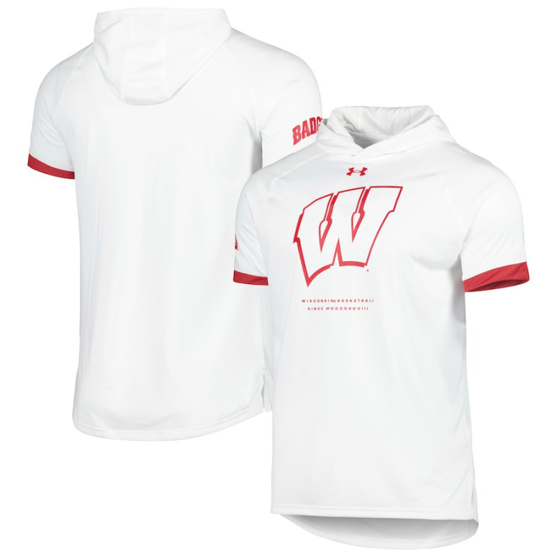 Men's - Wisconsin Badgers Under Armour On-Court Raglan College Basketball Hoodie White College Basketball T-Shirt Men's - Wisconsin Badgers Under Armour On-Court Raglan College Basketball Hoodie White College Basketball T-Shirt