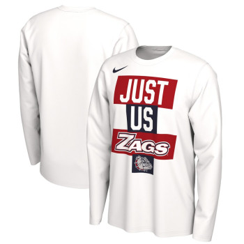 Men's - Gonzaga Bulldogs Nike 2021 Postseason JUST US Bench Legend Long Sleeve White College Basketball T-Shirt Men's - Gonzaga Bulldogs Nike 2021 Postseason JUST US Bench Legend Long Sleeve White College Basketball T-Shirt